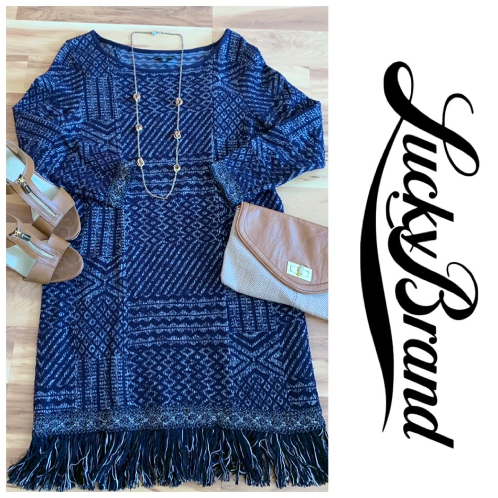 Lucky Brand Womens Jacquard Dress Navy